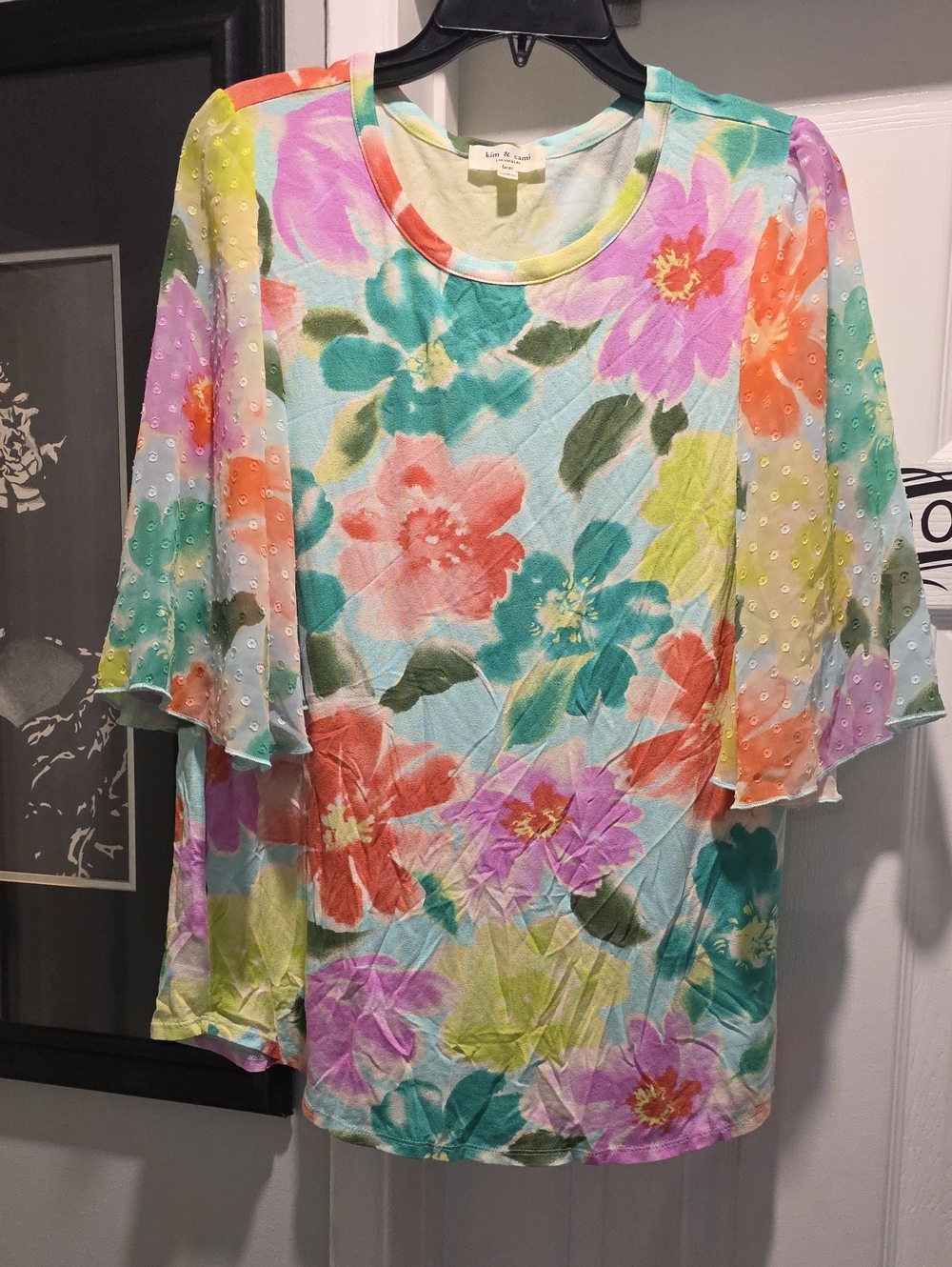 Kim & Cami Pastel Multi Floral Flutter Sleeve Top